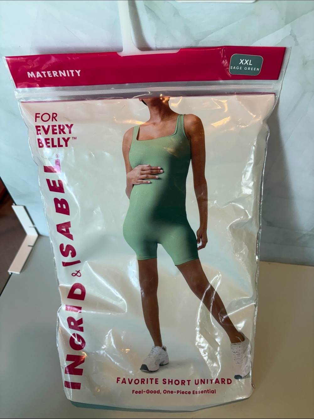 Ingrid & Isabel Sage Green Maternity Short Unitard XXL